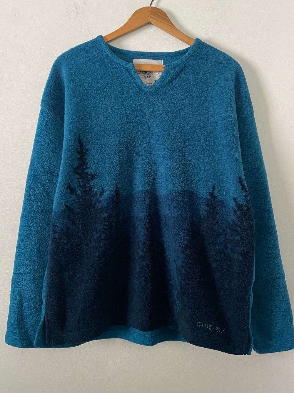 Vintage 90s Arctic Image Blue Mountain Tree Grandmacore Fleece Size Large